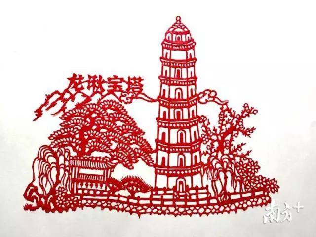 图为潮州剪纸《潮州八景之龙湫宝塔》