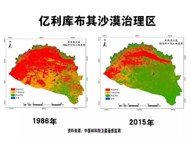 中国库布其治沙变化的卫星遥感图也再次成为"网红".