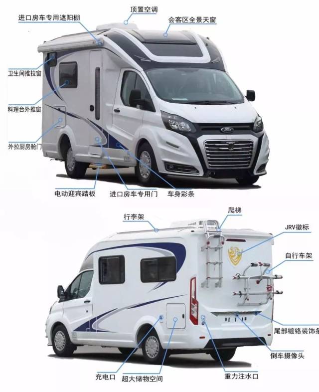 江铃福特新全顺的t型房车,采用t型小顶造型,极大降低行驶风阻风噪