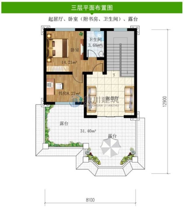 设计符合农村人建房习惯,保留小堂屋可摆放神位的设计,一层一个带独