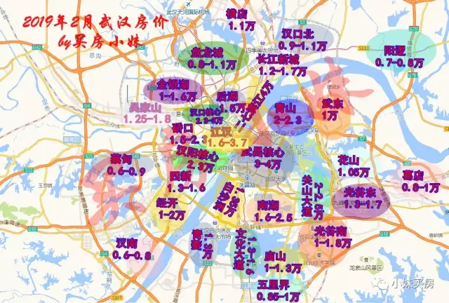 下面一张图就是小版块划分的武汉各区域房价,以下均以大致价格为主