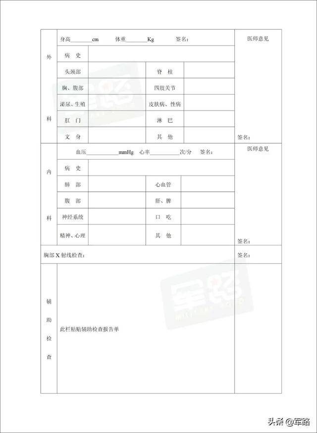 征兵体检表长啥样?快来对照一下,你合格吗?