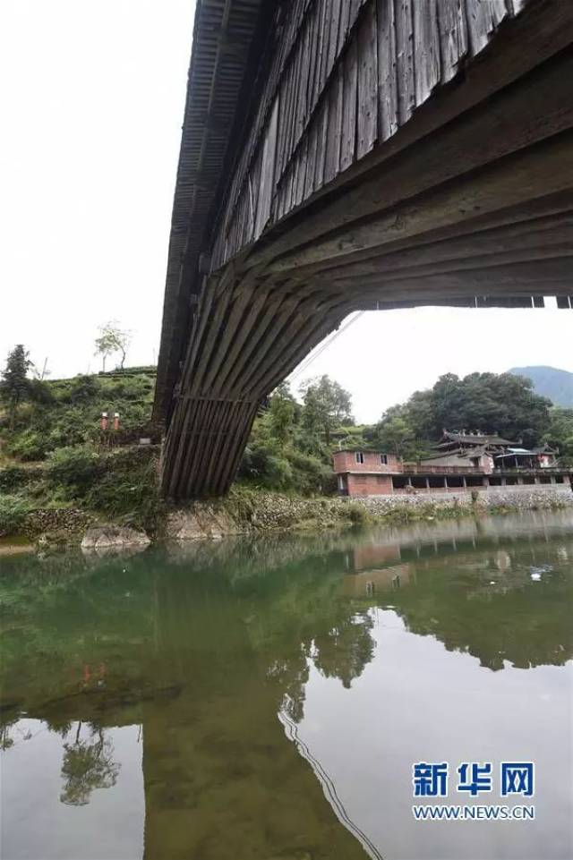 游人在福建省寿宁县下党乡的鸾峰桥参观(2016年10月11日摄.