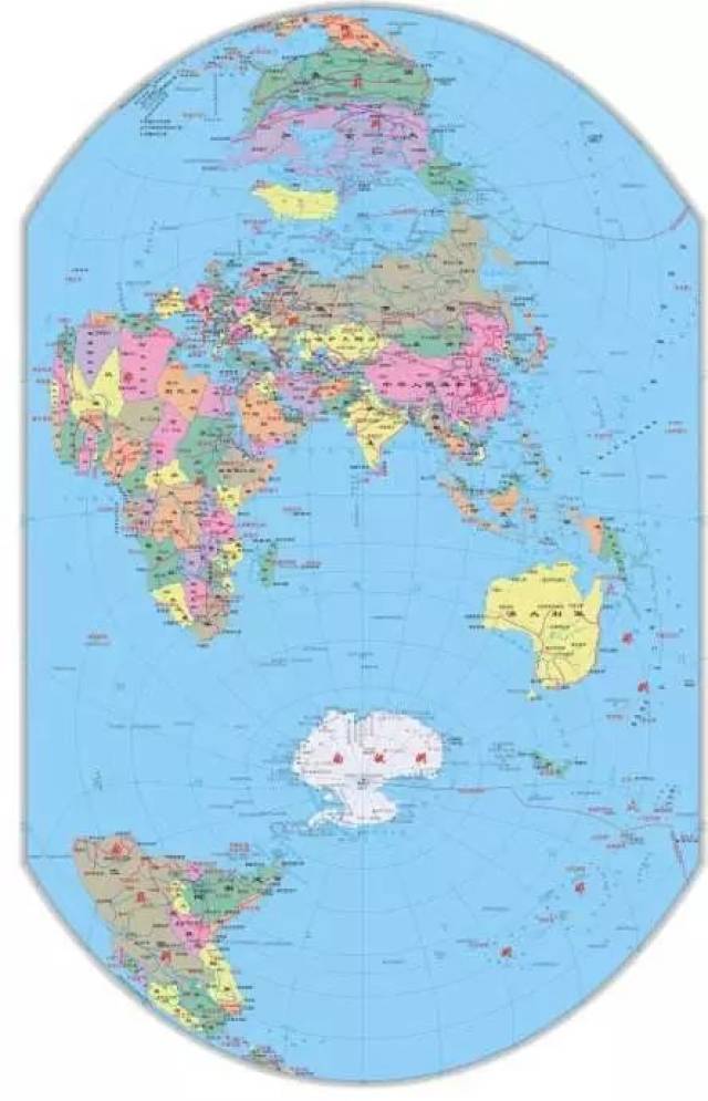 国内发布的世界地图都是横版的,这样看起来从中国飞往美国确实需要图片