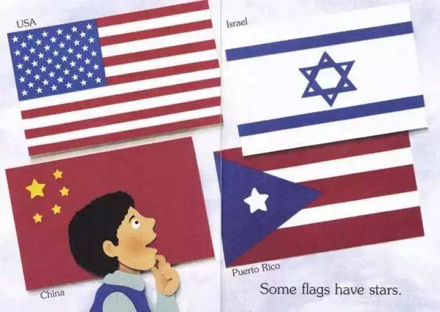 some flags have stars. 有些国家的国旗上就有星星的图案.