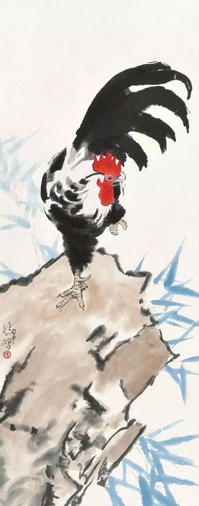 "鸡"与"吉"谐音,象征吉祥如意,百事大吉,万事如意等;画公鸡的画家有