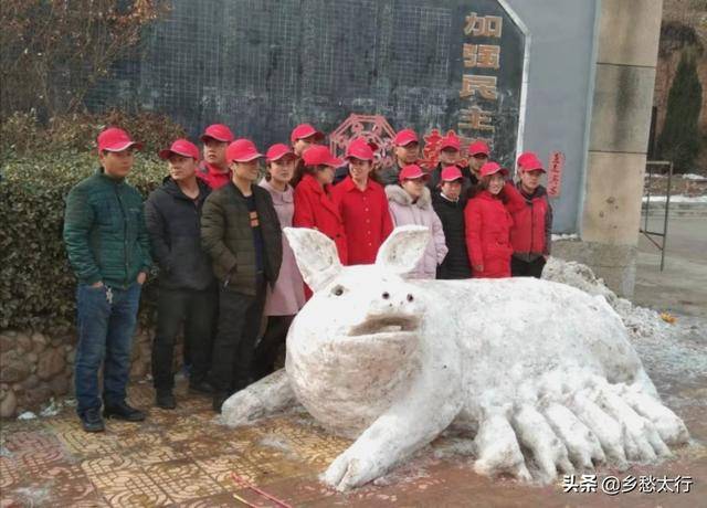 雪天堆雪猪