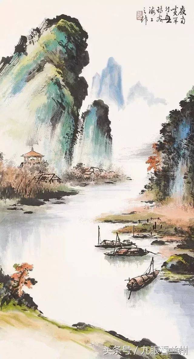 黄幻吾山水画作品,水墨,彩色熔铸一炉,功夫独到,刻划真切动人