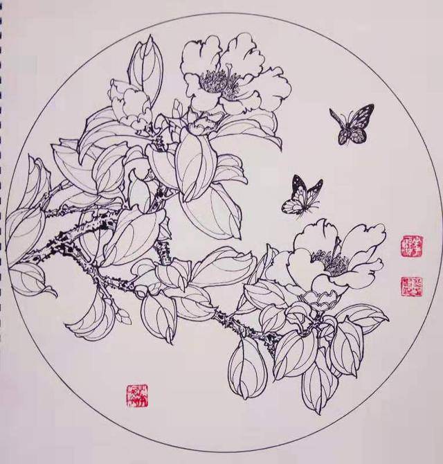 34,叶志军的钢笔画九百——山茶花(中性笔白描花卉习作)