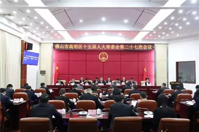 高明区人大常委会主任罗雄主持会议,区人大常委会副主任朱维礼,罗伟平