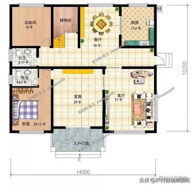 9x14农村自建房设计图,9x14米自建房户型 11款二层农村自建房施工图,8套带堂屋,第3套好看又容易建