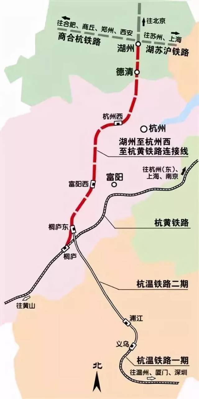 北起湖州市, 途经湖州市德清县 和杭州市余杭区,富阳区, 南至桐庐县