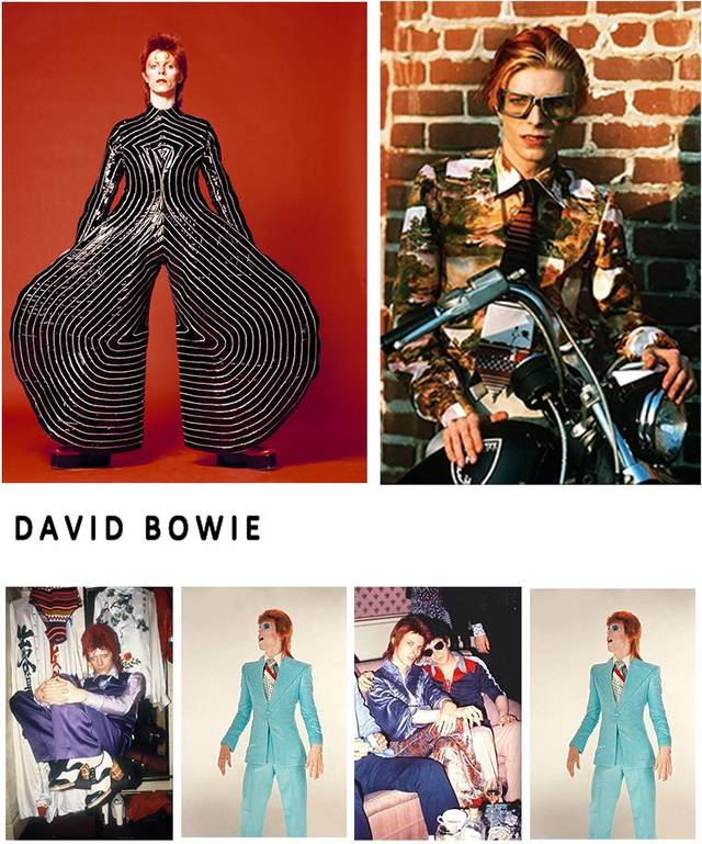 david bowie穿着女性化服装搭配美艳独特的妆容,红色长发雌雄难辨