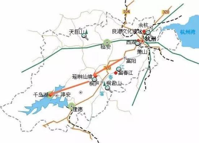 规划线路从起点往西 在富阳23省道北侧布设,经过 新登镇,胥口镇后进入