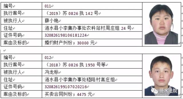 涟水法院曝光最新一批老赖名单