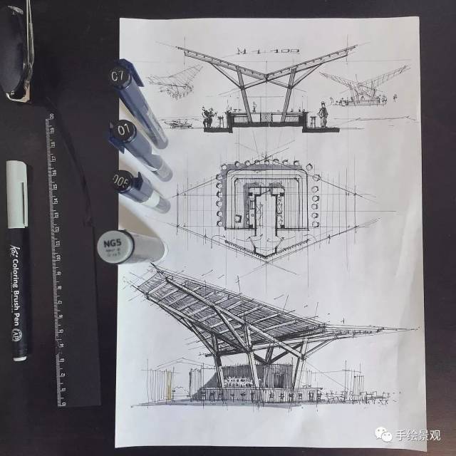 手绘建筑结构设计分析图!