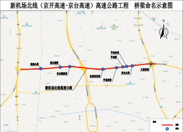 根据北京市路网规划,新机场北线(京开高速-京台高速)高速公路工程