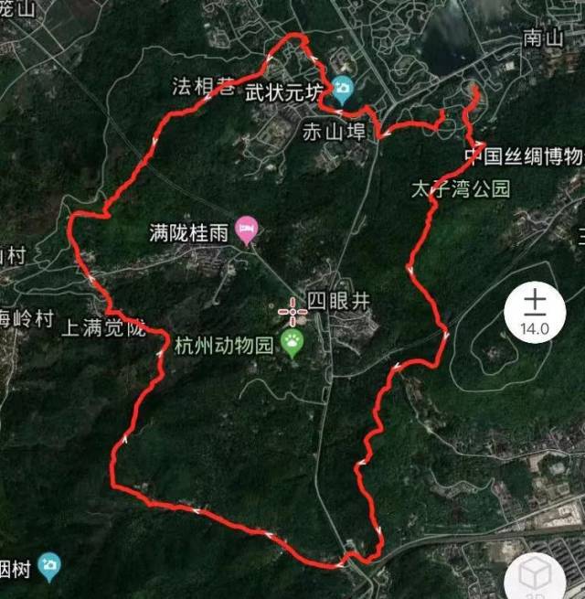 挑战组(12km,累计爬升700m): 太子湾公园(起点:一号打卡点)—九曜山