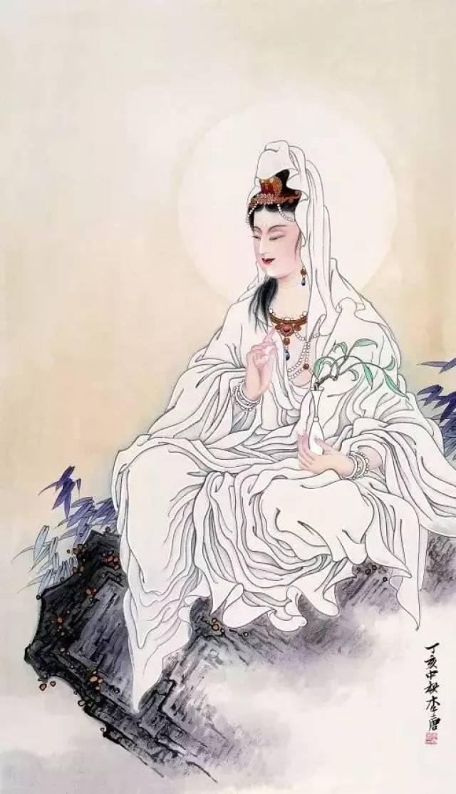 著名画家李唐工笔画作品,莲花观世音菩萨