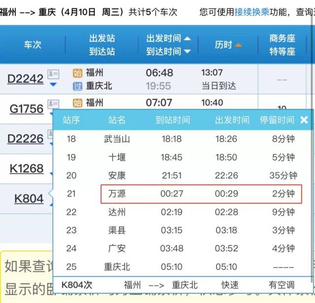 当前, 从12306网站看到, k804/5次列车在达州境内 只停留达州,渠县两