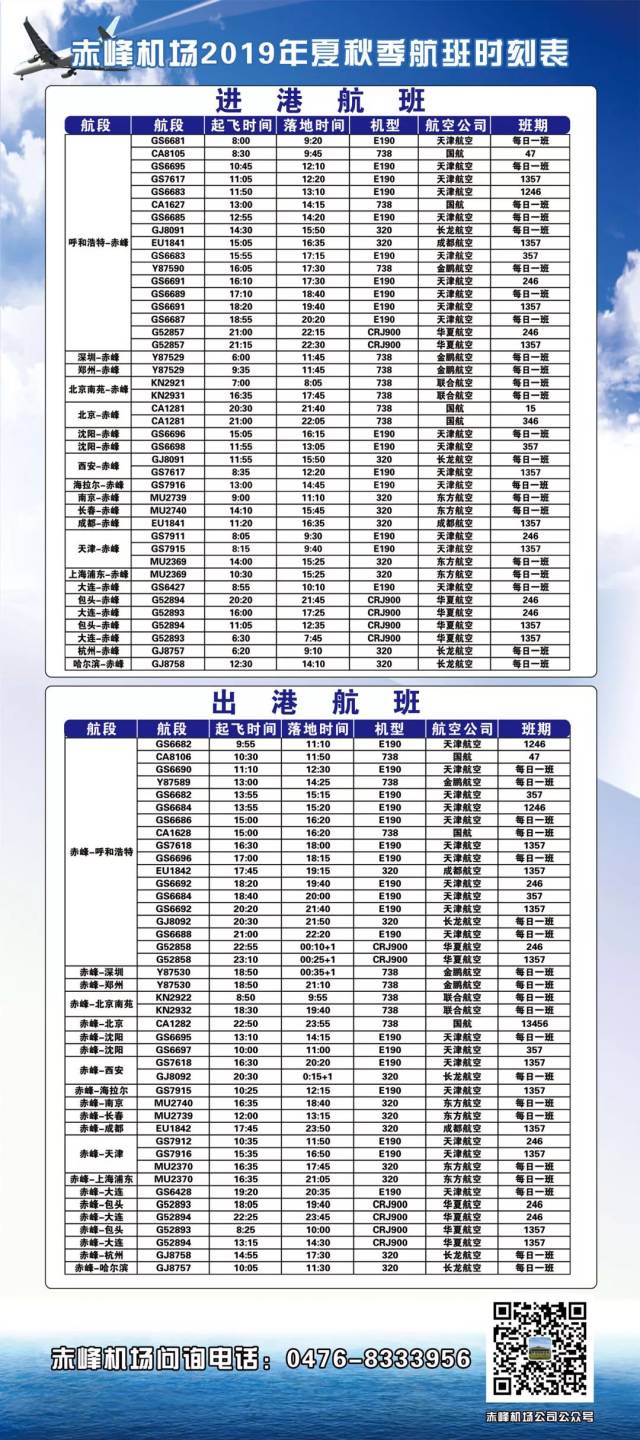 都挺好丨赤峰机场2019年最新版航班时刻表,新开通3个省会城市,航班