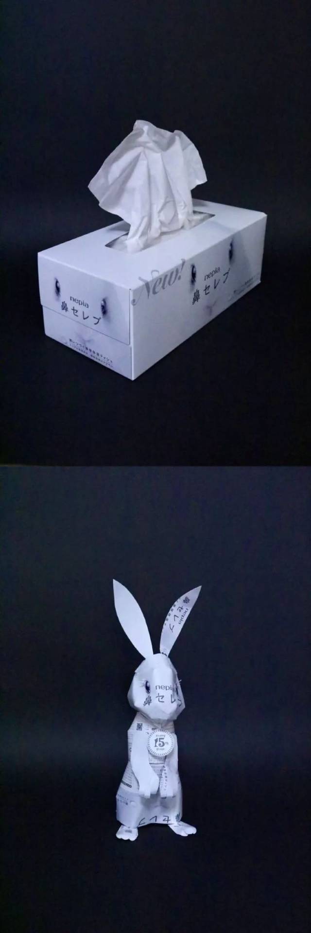 妮飘的纸巾盒 变成了能站立起来的小兔子 本来盒子上的兔兔脸 居然被