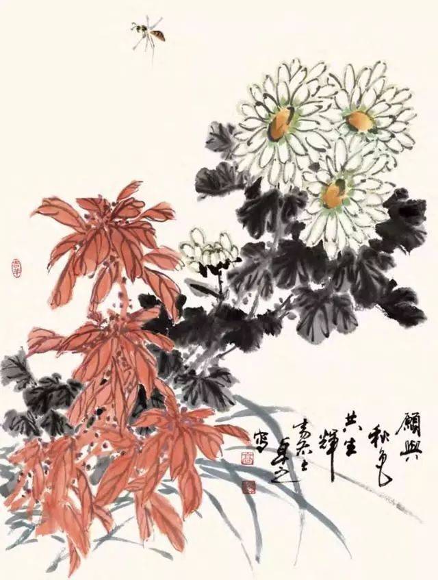 能与秋菊搭配在同一画面的花卉不多,雁来红,鸡冠花与菊花是适时的搭档