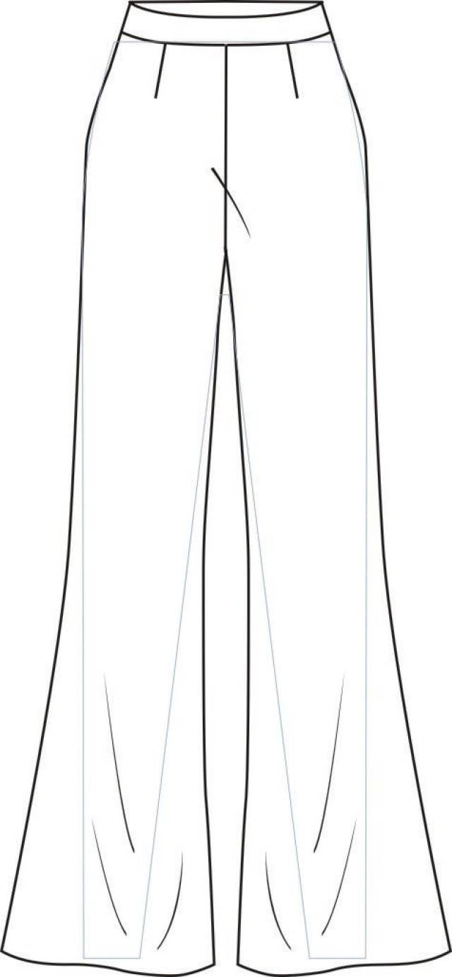 step 06 参照裤子正面款式图的手绘方法,完成裤子背面款式图手稿绘制.