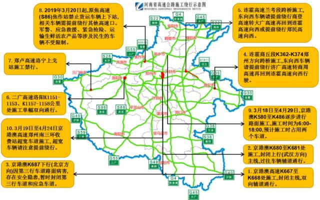 全省高速 施工分布图 1,京港澳高速667公里 386米至668公里 550米处