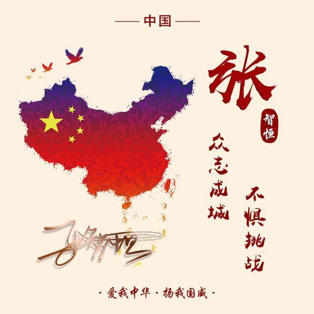 彩色的中国版图,配上你的姓氏,签名,座右铭,变成专属于你的标志