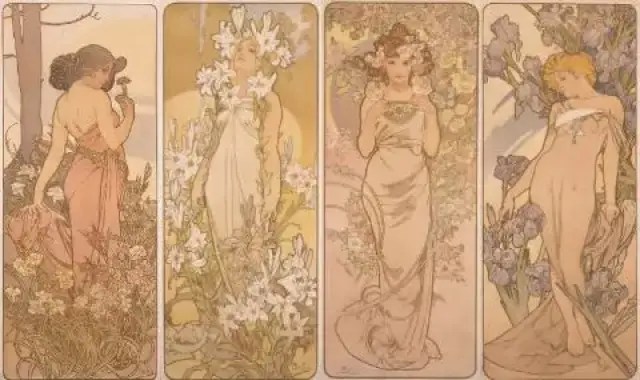 《四种花卉 慕夏所创作的作品,成为了当时新艺术运动(art nouveau