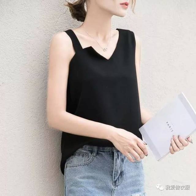 夏季v领不规则外穿背心裁剪图