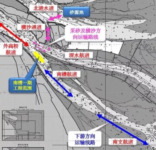 施工船舶航行路线施工将自长江口深水航道分流鱼嘴南线堤开始,向下游