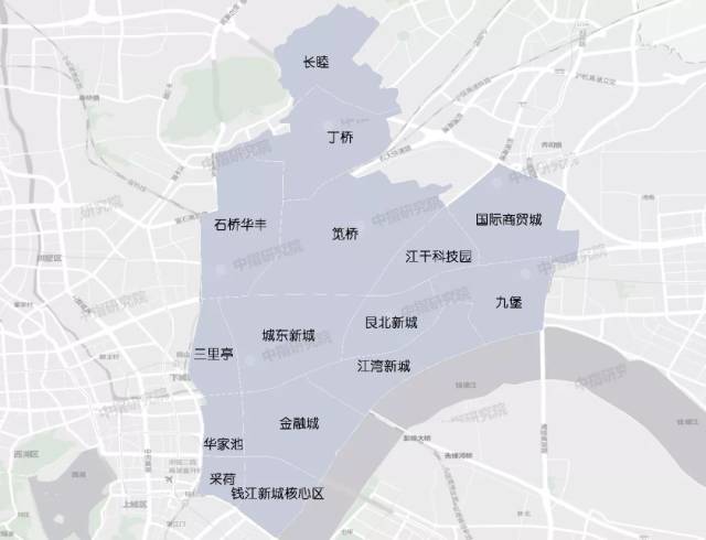 江干区(14个)  市中心 三里亭 北至德胜中路,南至环城北路,西至铁路