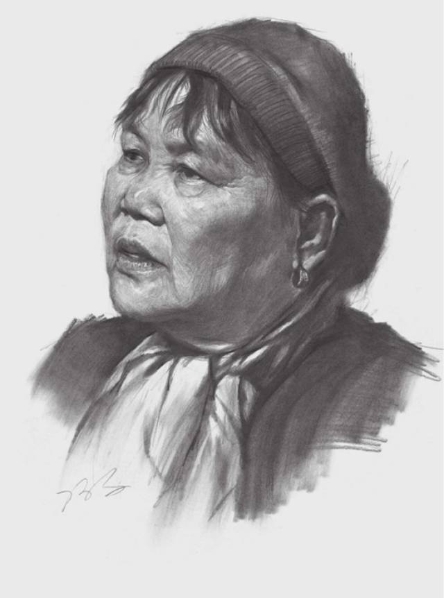 女老人素描头像高清图片