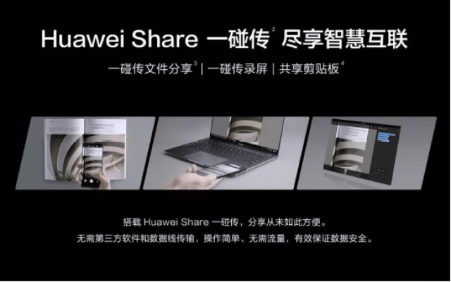 华为新款matebook x pro创新升级了翘首以盼的huawei share一碰传功能