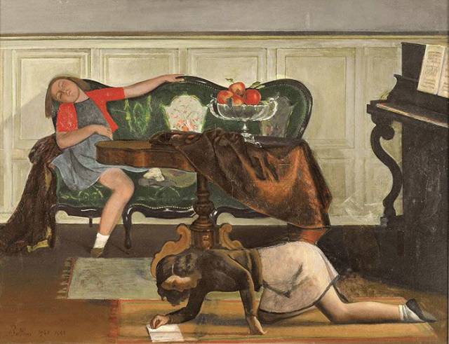 巴尔蒂斯《drawing room》,布面油画,1943年