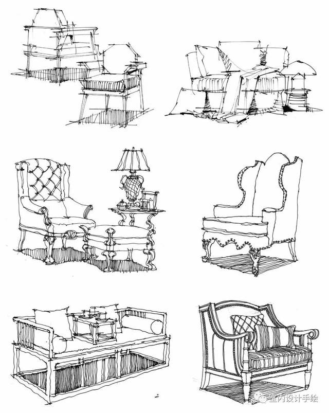 【手绘】室内常用单体手绘草图线稿分享!