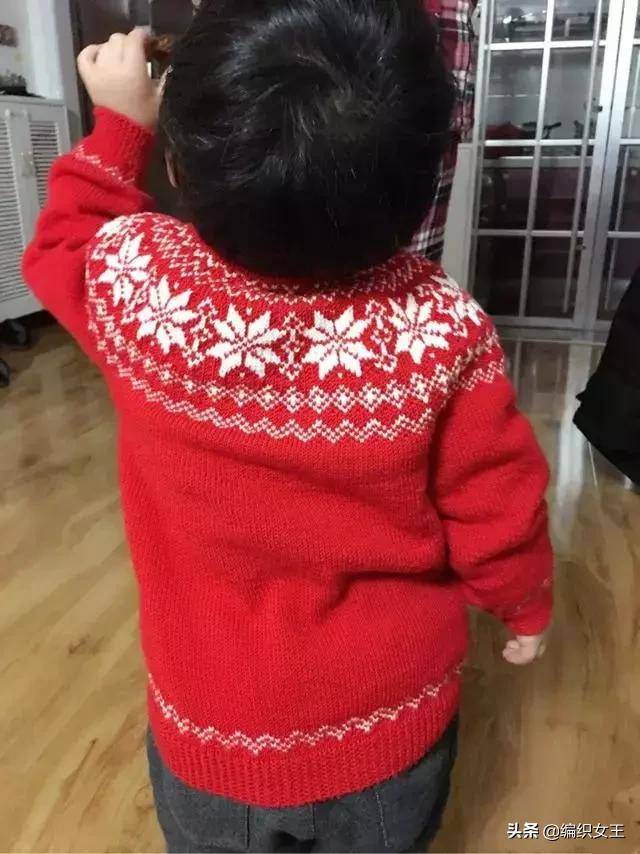 温暖又实用的雪花图案儿童提花毛衣针织,附编织教程与图解
