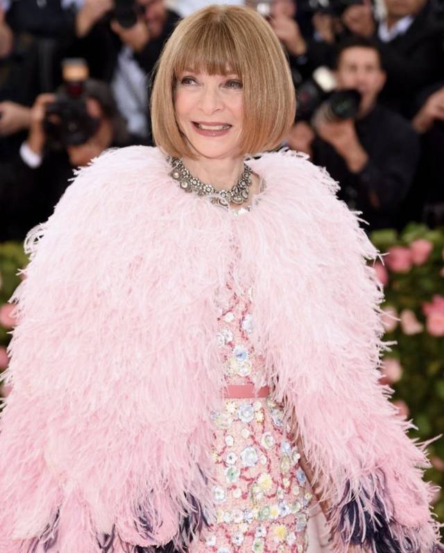 anna wintour一身粉色亮相开启2019 met gala主题met