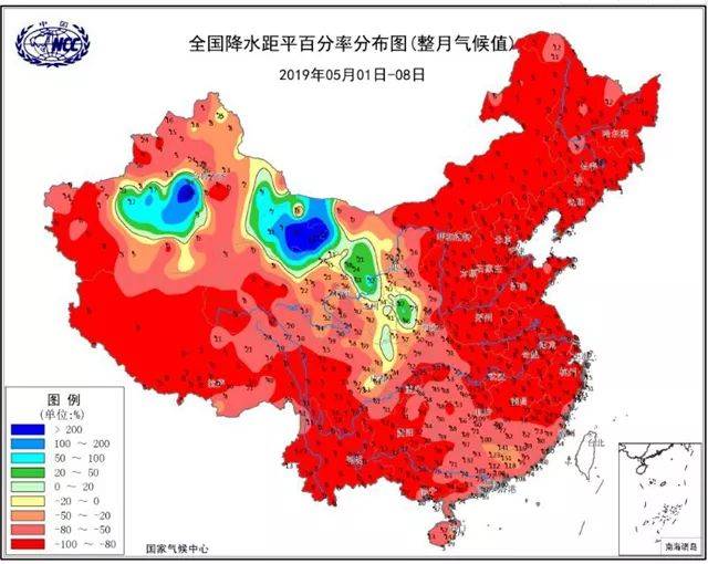 5月1日—8日全国降水距平百分率分布图.