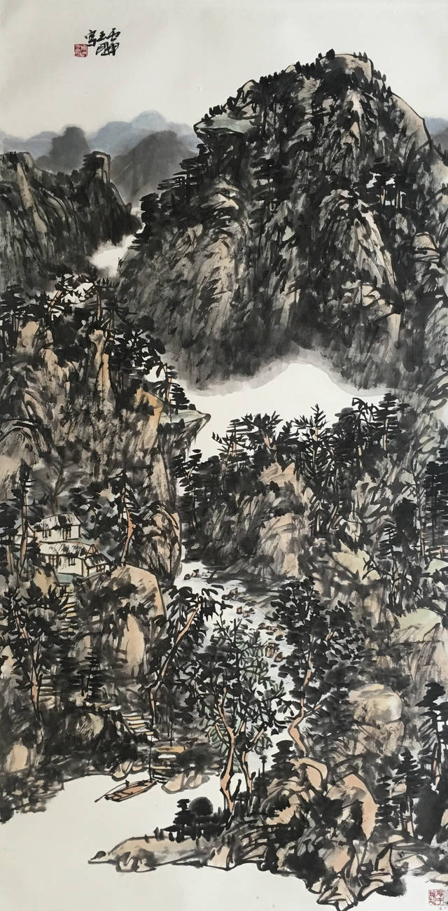 周玉国山水国画在"盛世华诞 丹青华彩"书画展上好评如
