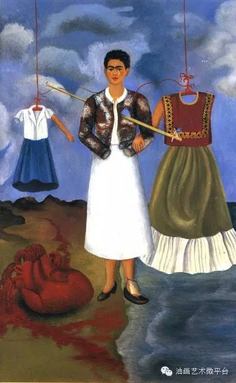 墨西哥女画家弗里达·卡罗自画像作品(深红色上衣)