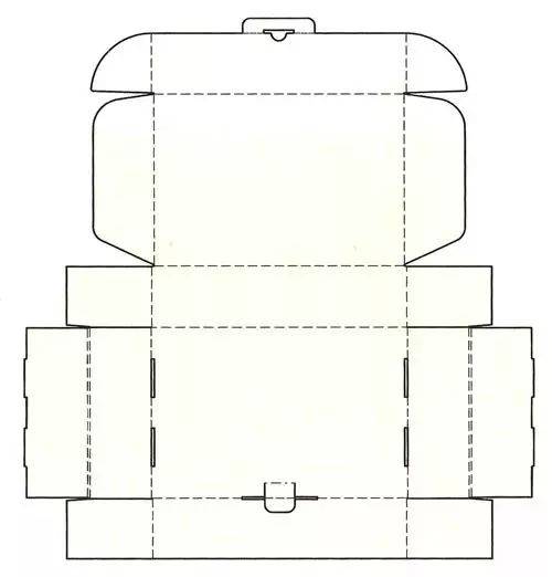 2)摇盖式:在盘式包装盒的基础上延长其中一边设计成摇盖,其结构特征较