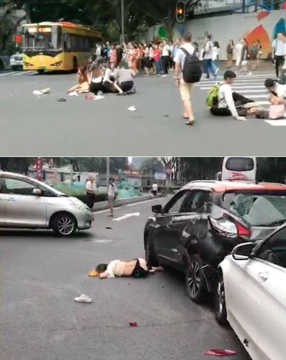原创广州奔驰女司机闯红灯撞伤13人,穿高跟鞋开车,而且还挂错挡?