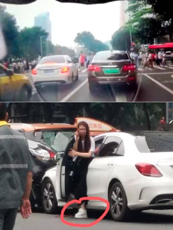 原创广州奔驰女司机闯红灯撞伤13人,穿高跟鞋开车,而且还挂错挡?