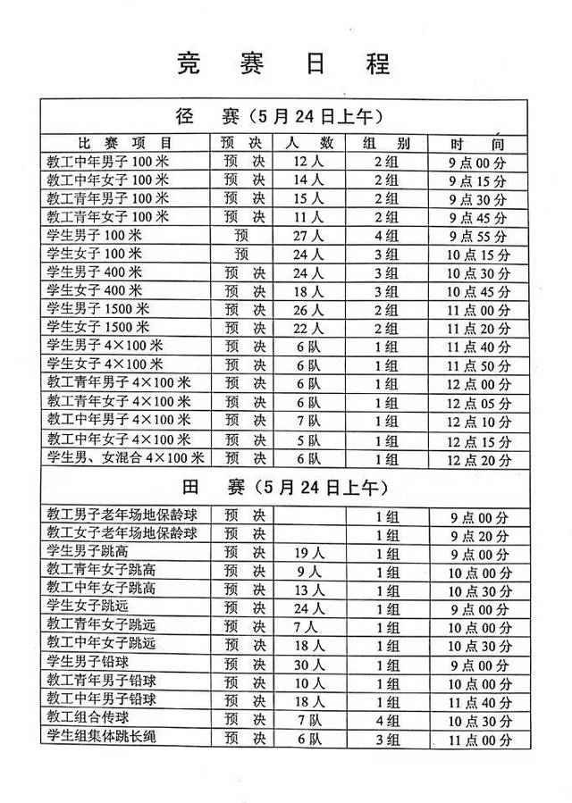 学校第八届田径运动会赛前采风暨赛程表