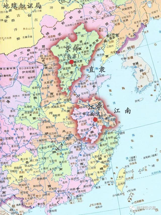 的江南省份 南京则是安徽-江苏地区的省会(底图来自中国历史地图集)