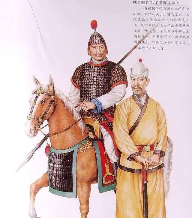与两汉武士相比,其铠甲则多为胸背相连的铁制筒袖铠,为鱼鳞甲片编织而