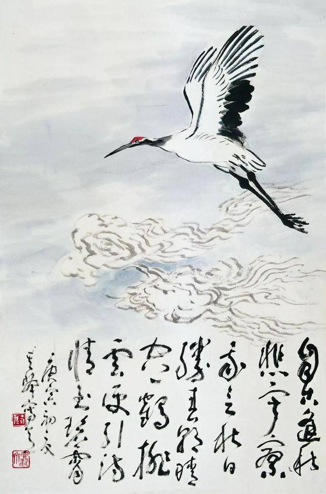 天寒有鹤守梅花孙其峰教授白鹤国画欣赏